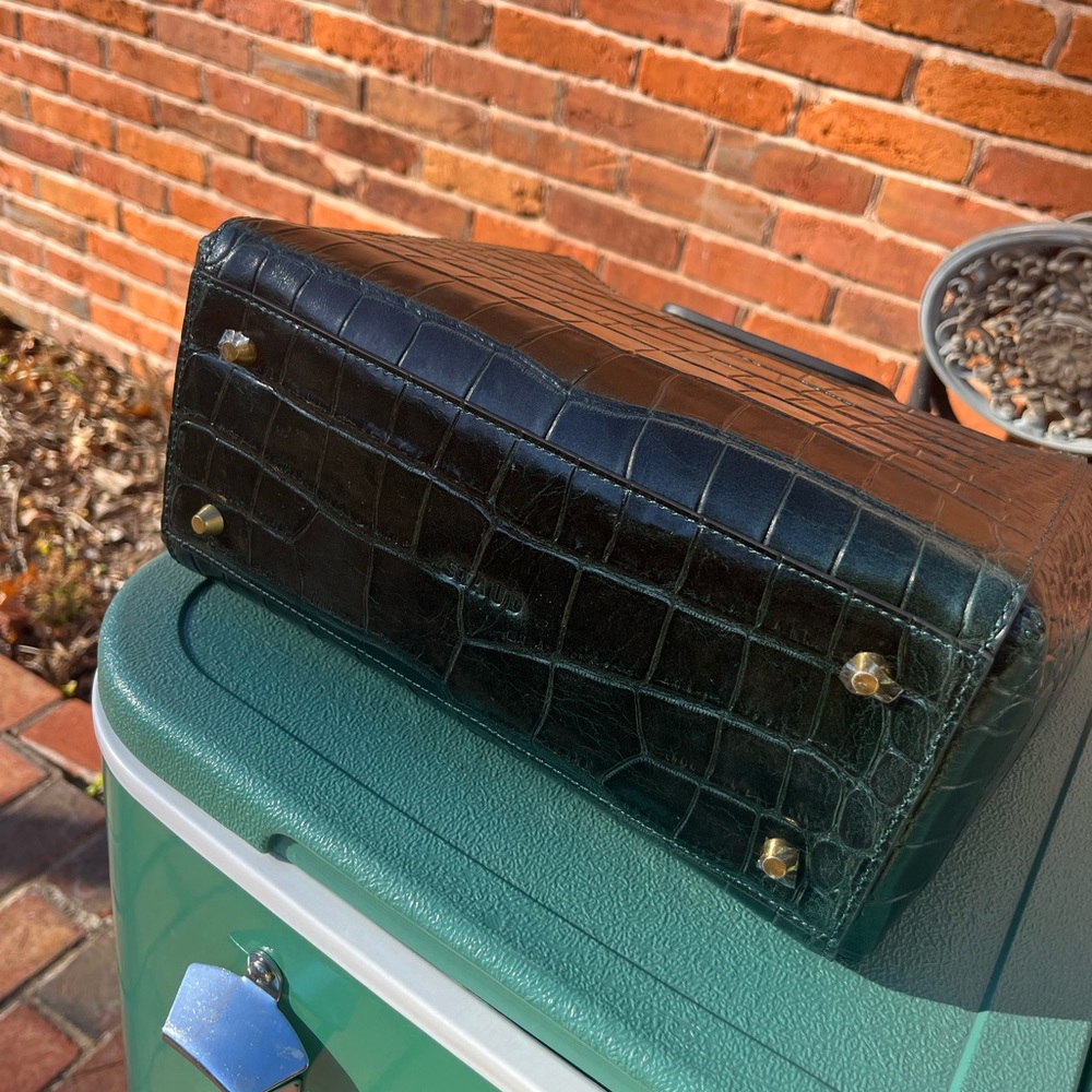 STAUD Croc-Embossed Teal Green Leather Tote with Adjustable Strap - Picture 7 of 12